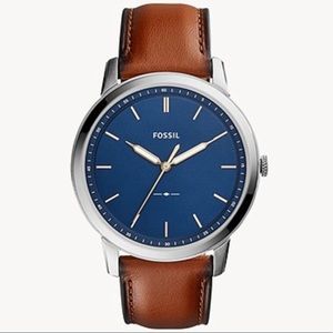 Fossil. Leather strap. Blue face. Minimalist never worn
